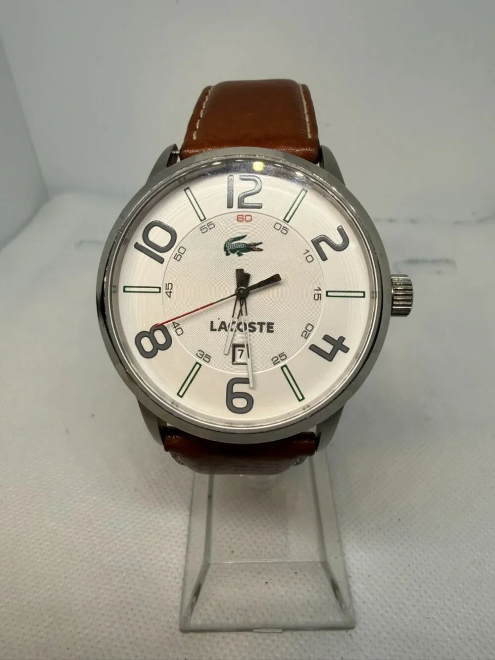 Lacoste Barcelona 2010498 Men's 44mm Cream Dial Brown Leather Quartz Watch - Picture 1 of 13